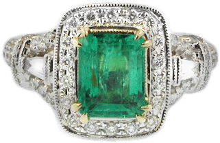 18k White Gold Antique Halow Green Emerald Gemstone - Emerald (450x450), Png Download
