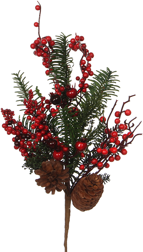 Fir Branch With Red Berries And Cones, 53cm - Berry (1000x1000), Png Download