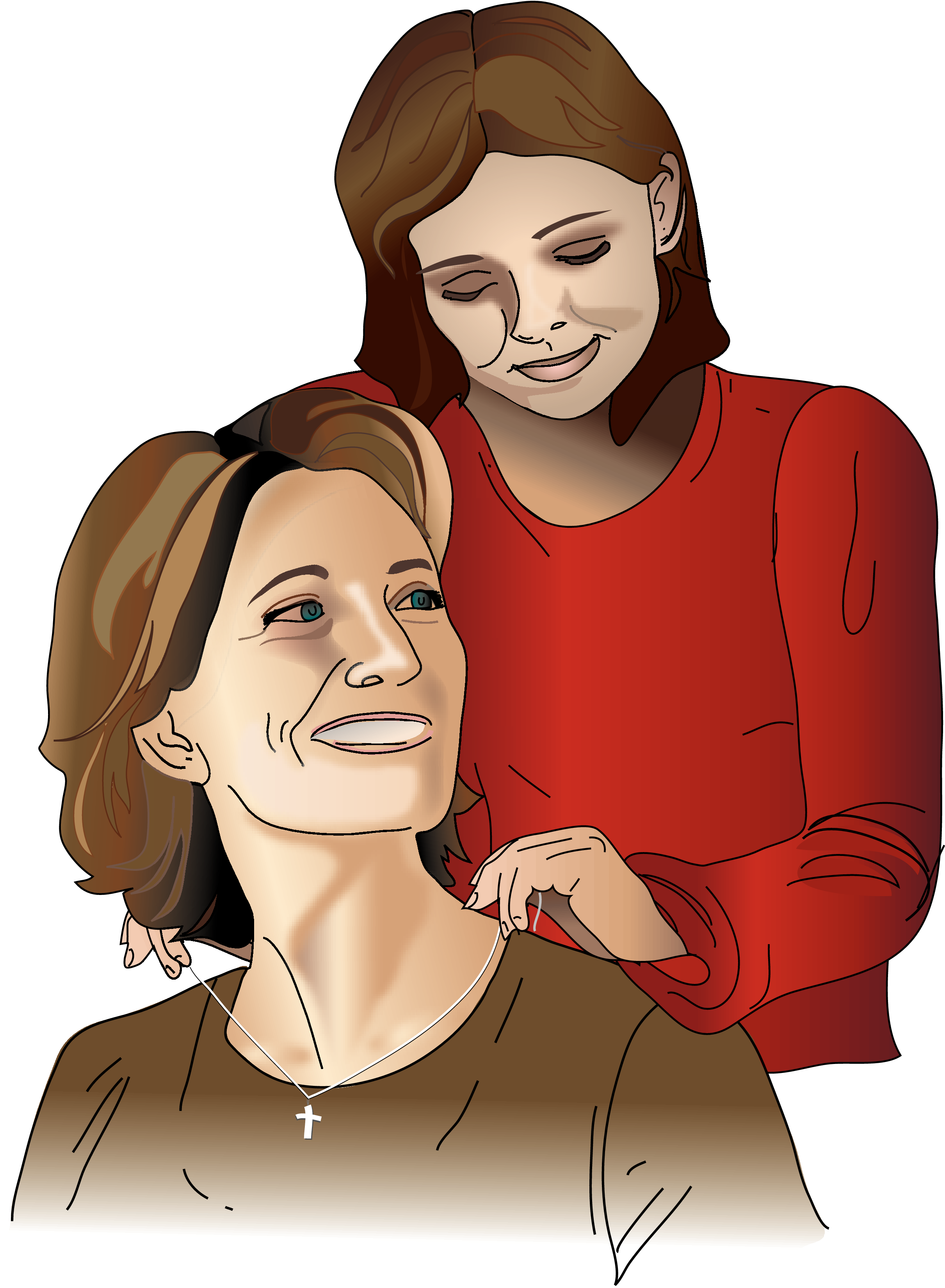 Daughter Gives Mom A Necklace - Mother And Adult Daughter Clip Art (2421x3300), Png Download