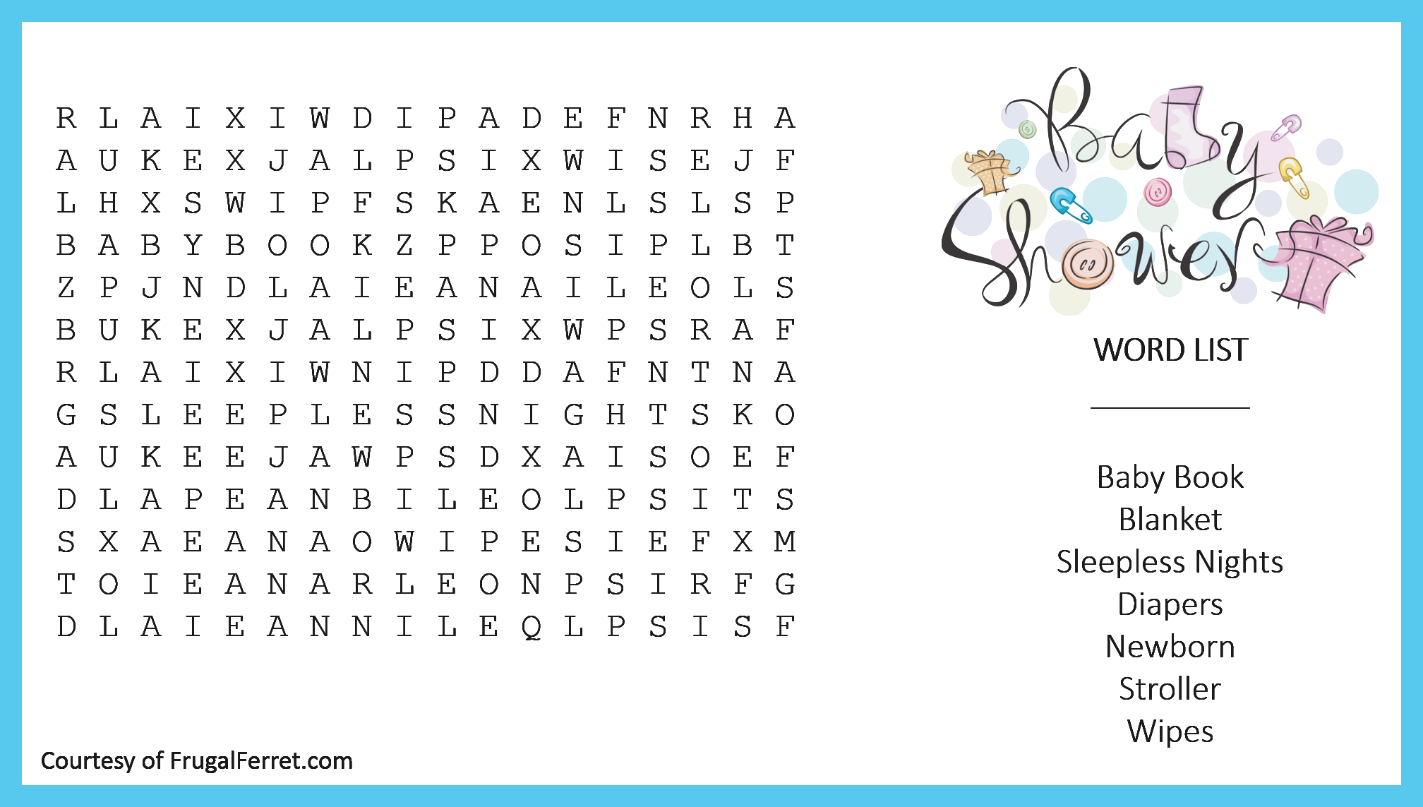 Baby Shower Word Search Boy Game Answers With Uk Maker - Word Search Printable City (2016x1143), Png Download