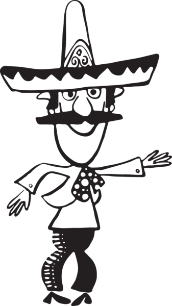Cartoon Mexican Man - Mexican Man Clipart Black And White (337x600), Png Download