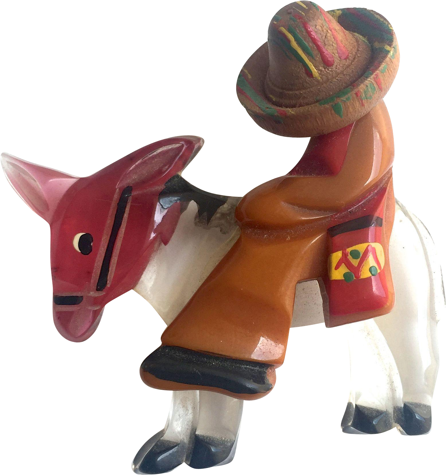 Bakelite Mexican Man On A Lucite Donkey Brooch - Man (1654x1654), Png Download
