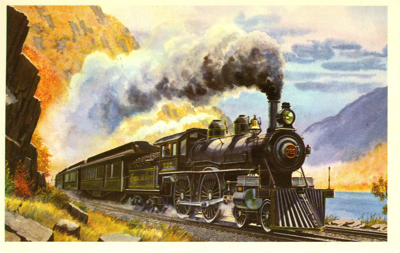 Nyc New York Central Rr Train Post Card From A Painting - Painting Of Locomotives In New York (1700x1700), Png Download