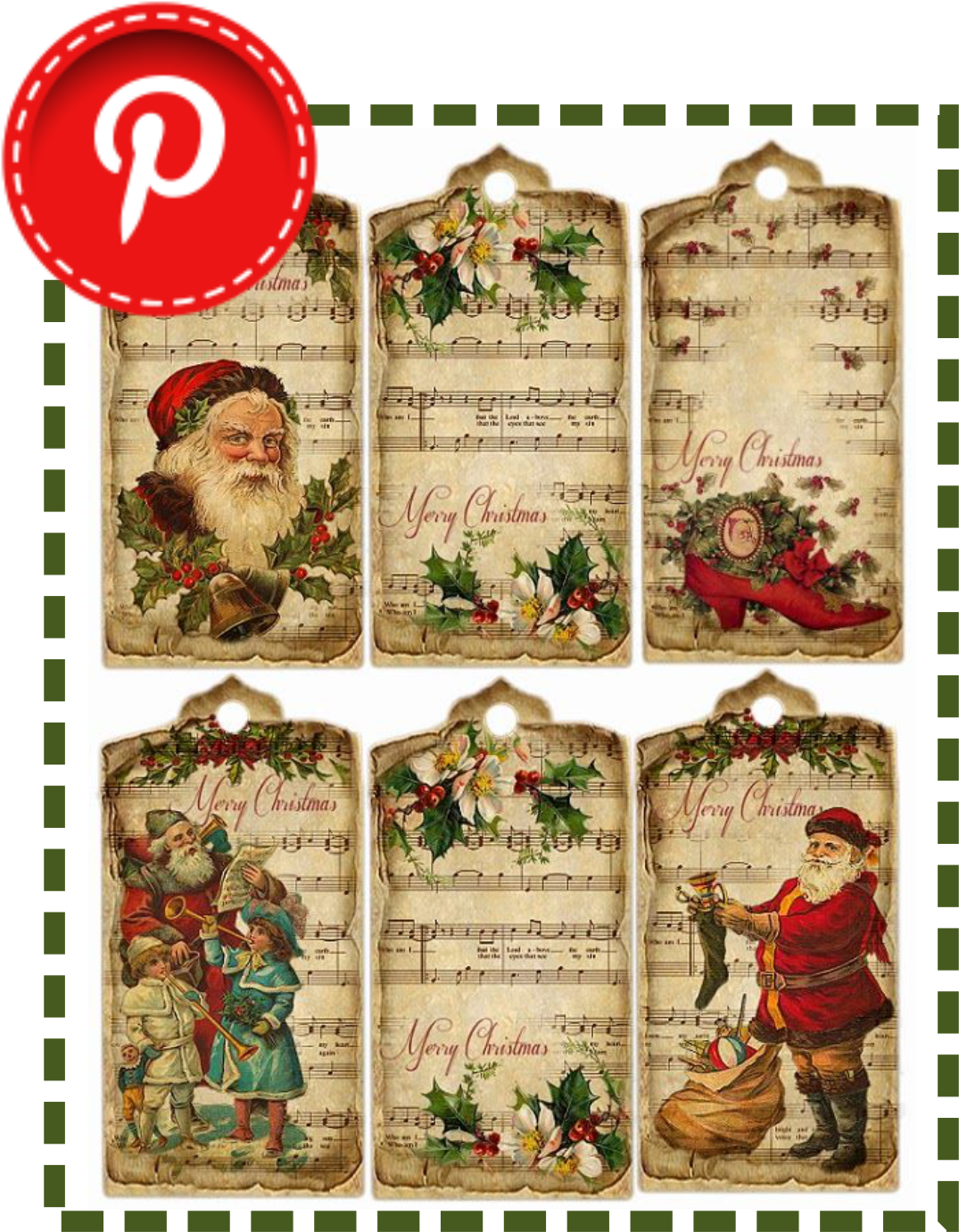 Pin Da Semana - Free Printable Vintage Christmas Tags (1091x1397), Png Download