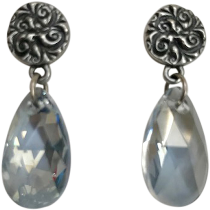 Silver Flower Blue Crystal Earrings - Earrings (480x640), Png Download