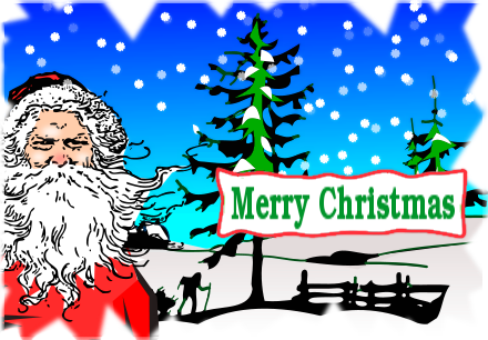 Free Christmas Greetings Clipart - Merry Christmas Tree And Santa (440x306), Png Download