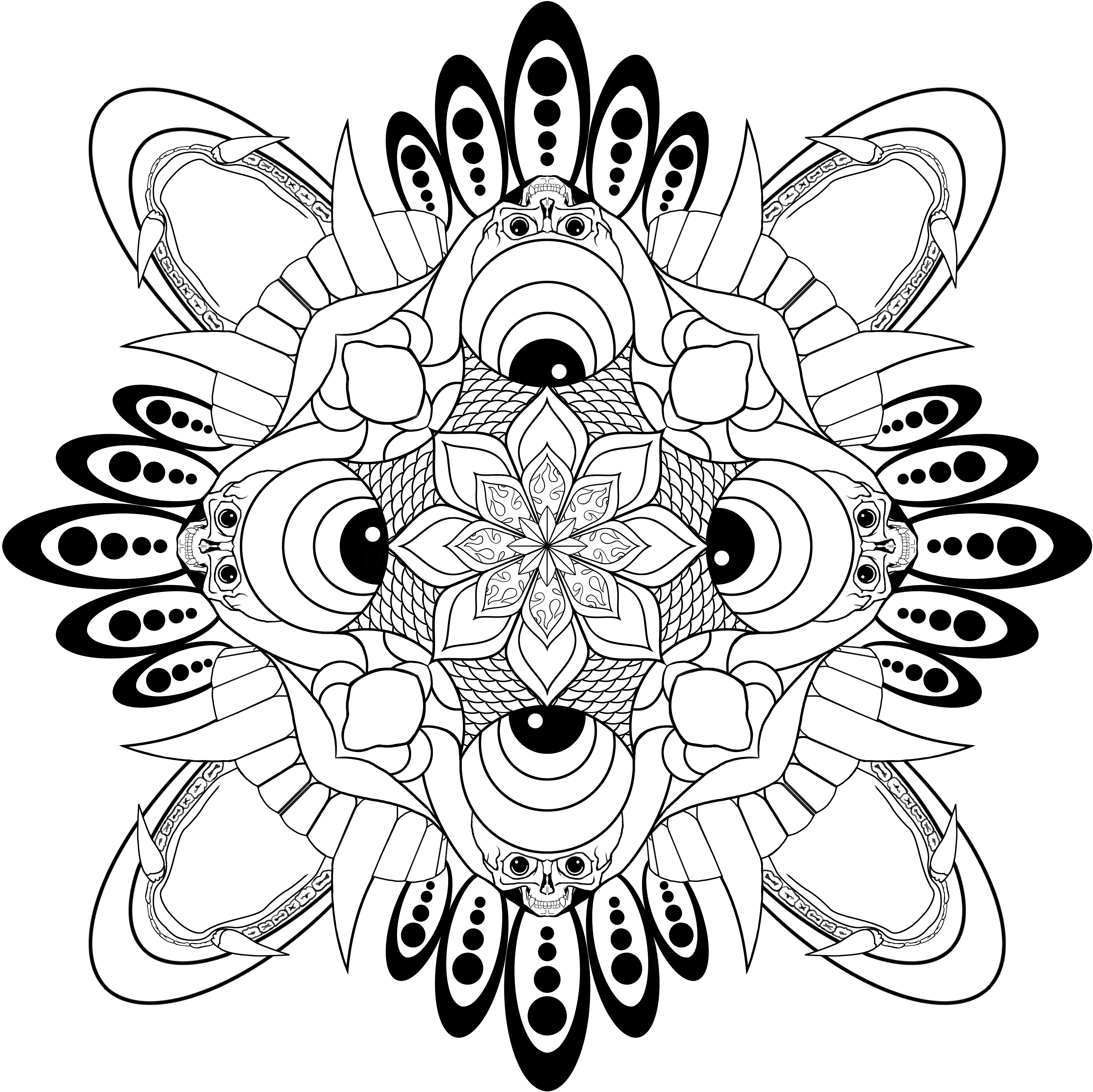 Mandala Skulls Print - Line Tibetan Art (4340x4420), Png Download
