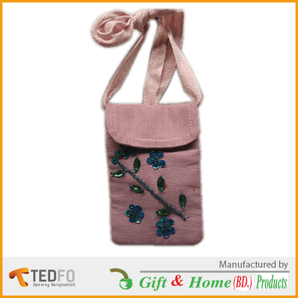 Hand Made Jute Mobile Pouch , Custom Lace Design - Jute Shoulder Bag (600x600), Png Download