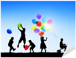 Silhouettes Of Cheerful Children Playing Balloons Outdoors - Balloon (400x400), Png Download
