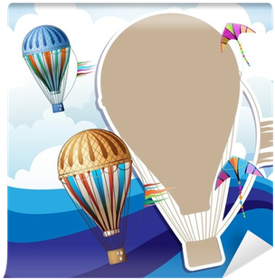 Colorful Hot Air Balloon With Silhouette Background - Vintage Heißluft-ballon-hochzeit Danken Ihnen Karte (400x400), Png Download