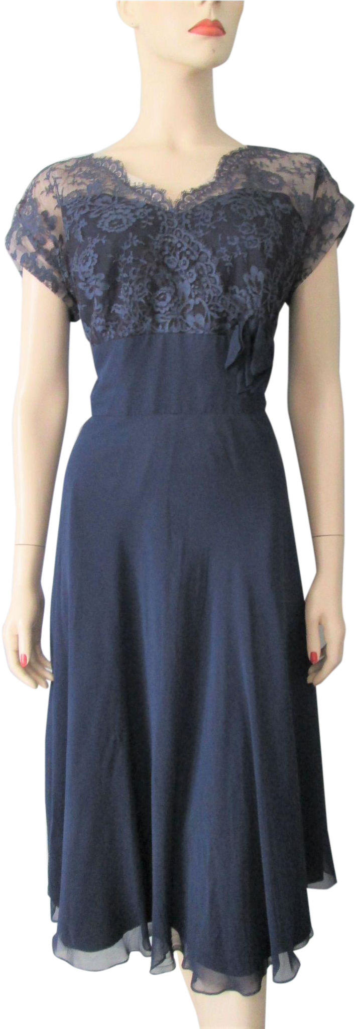 Navy Blue Dress Vintage 1940s Sheer Nylon Rayon Lace - Little Black Dress (2048x2048), Png Download