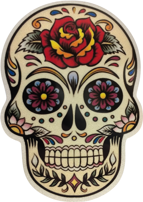 Sugar Skull Reflective Vinyl Sticker - Dia De Los Muertos Skull Art (476x685), Png Download