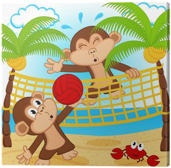 Monkeys Playing In Beach Volleyball - Beach Volleyball Cartoon (400x400), Png Download