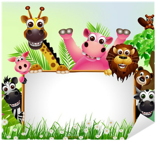 Funny Animal Cartoon With Blank Sign And Tropical Forest - Convite Escola Crista De Ferias Vida Selvagem (400x400), Png Download