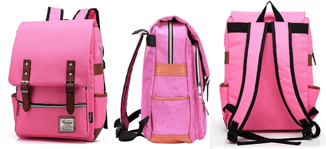 Pink Durable Feskin Back To School Backpack - Vintage Women Canvas Backpacks For Teenage Girls Oxford (1100x688), Png Download
