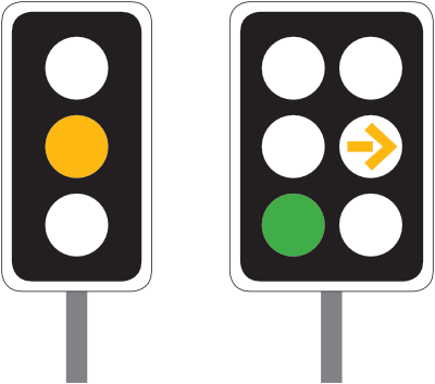 A Driver Approaching Traffic Lights Showing A Yellow - Traffic Light (400x353), Png Download