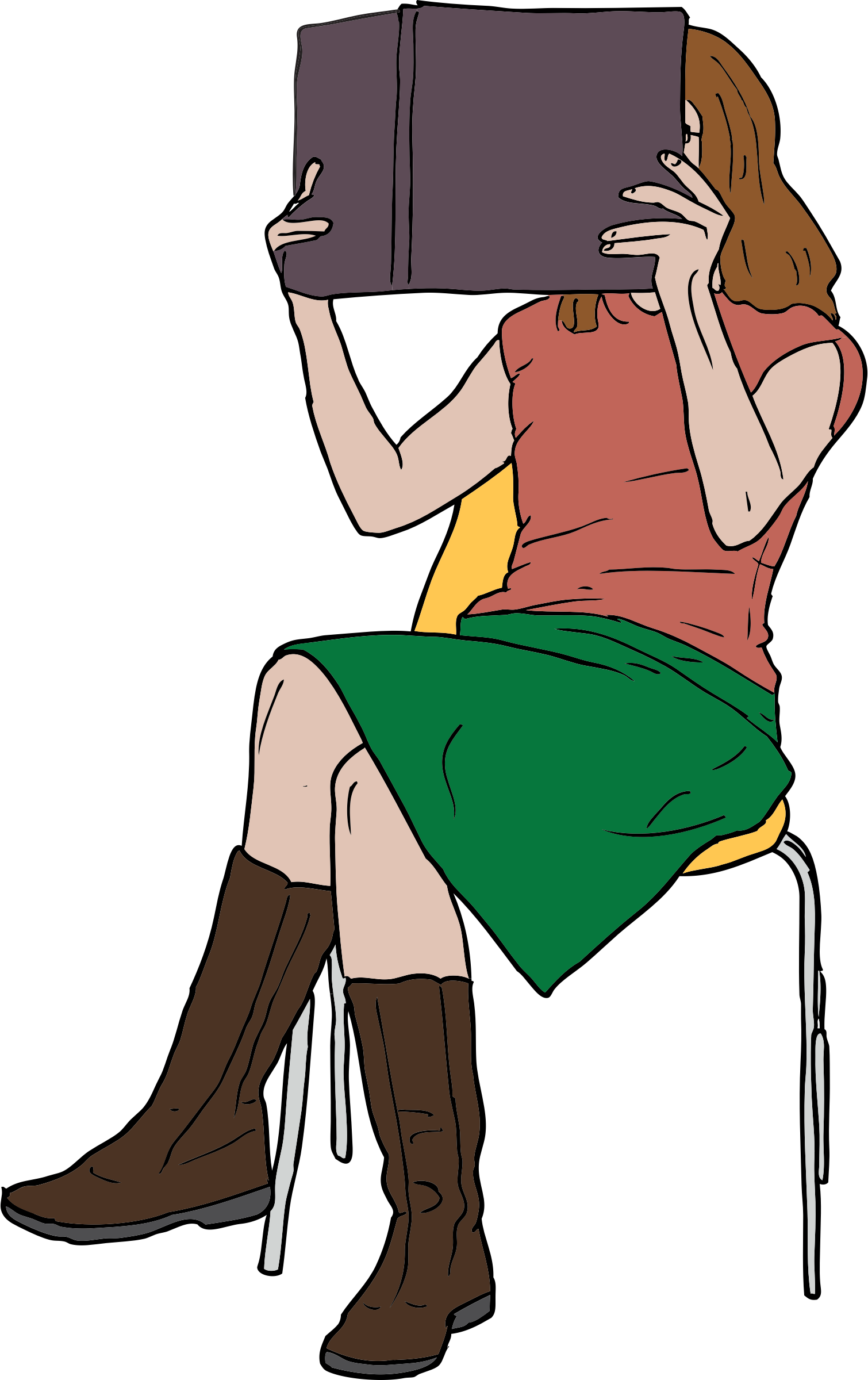 Girl Reading Clip Art (372x592), Png Download