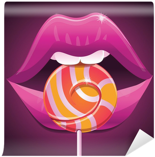 Woman's Lips And Striped Lollipop - Illustration (400x400), Png Download