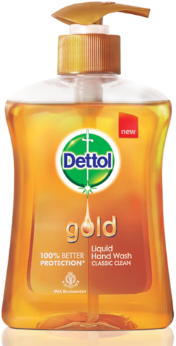 Dettol Gold Liquid Hand Wash Classic Clean - Dettol Hand Wash Gold (250x500), Png Download