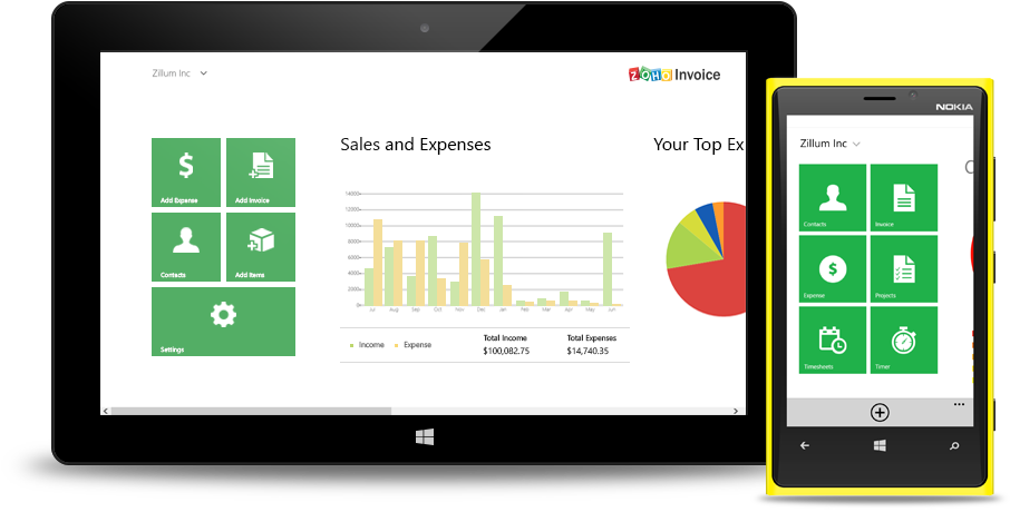 Zoho Invoice For Windows Phone And Surface Tablet - Zoho Invoice App (998x506), Png Download