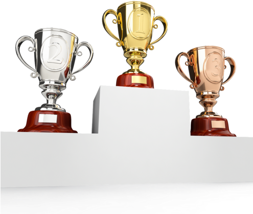 Holidaycheck Award - Round Winners Podium With Trophy Cups Png (494x494), Png Download