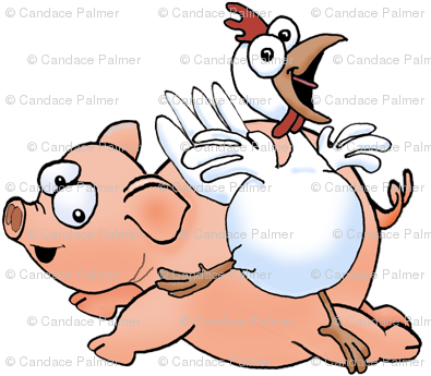 Cartoon Pig And Chicken - Happy Birthday! Card (400x352), Png Download