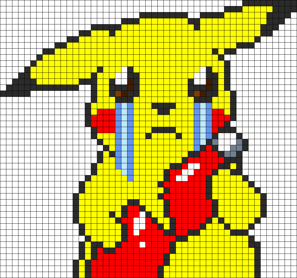 Pikachu And Ketchup Perler Bead Pattern / Bead Sprite - Crying Pikachu Pixel Art (1030x967), Png Download