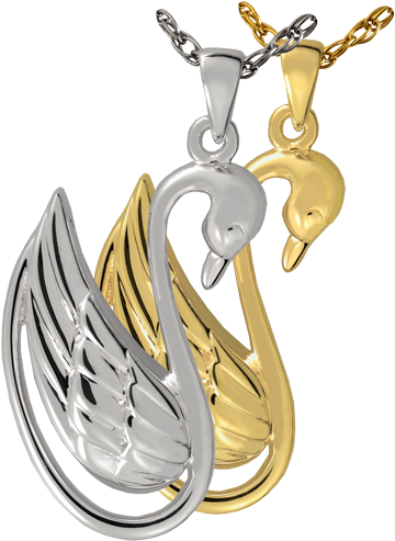 Swan Cremation Jewelry Shown In Silver And Gold Metals - Gold-plated Cremation Jewelry: Swan (500x500), Png Download