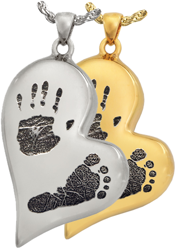 Teardrop Heart Handprint Footprint Jewelry Shown In - Handprint Footprint Teardrop Heart Solid 14k Gold Cremation (500x500), Png Download