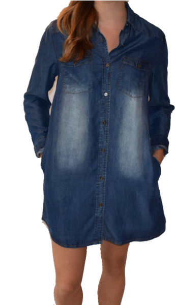 Front Pocket Denim Dress - Pocket (600x599), Png Download