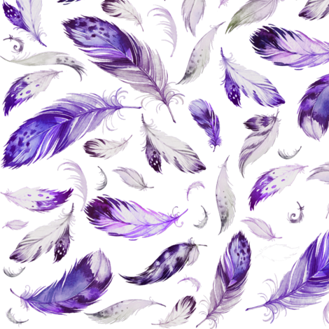 9" Purple Feathers / Darker Tones Fabric By Shopcabin - Blue And White Feathers (470x470), Png Download