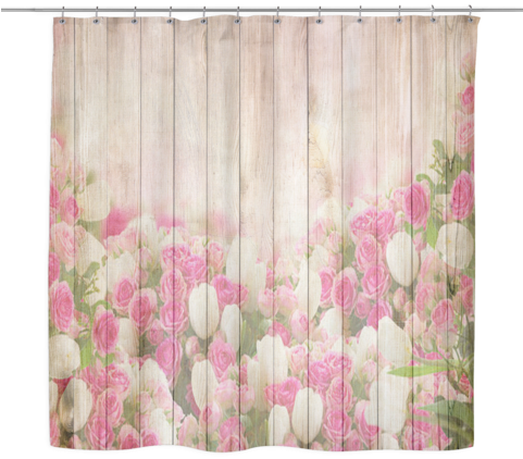 Pink Tulips Wood Look Shower Curtains - 5'x7'area Rug (480x480), Png Download