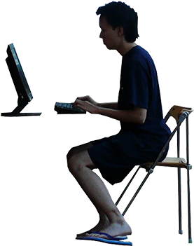 Imagenatives 0007 Sitting Computer Cutout - People Sitting At Computer (350x350), Png Download