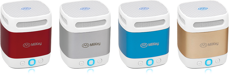 Available In Red, Silver, Blue, And Gold - Miibox Mini Blue Bluetooth ,nfc Speaker With Microphone,built-in (796x260), Png Download