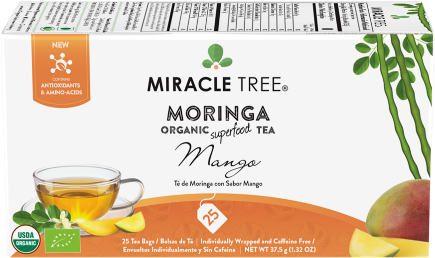 Organic Moringa Superfood Tea, 25 Individually Sealed - Miracle Tree - 6 Count Of Organic Moringa Superfood (1024x1024), Png Download