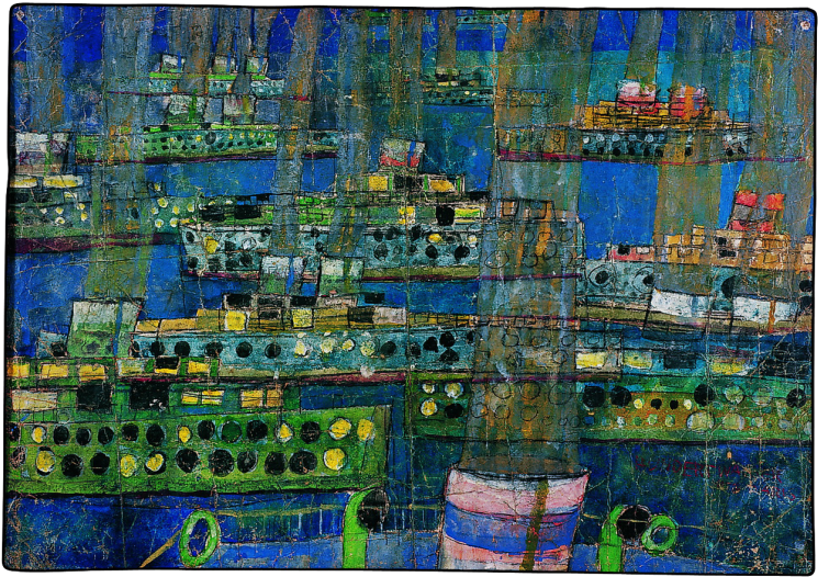 Watercolour And Charcoal On Primed, Crumpled Wrapping - Painting (800x563), Png Download