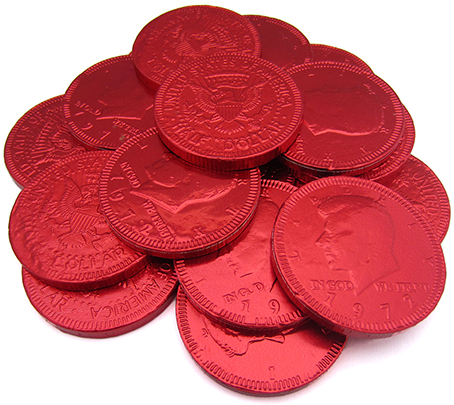 Fort Knox Red Milk Chocolate Coins - Fort Knox Milk Chocolate (brown) Coins, Red Foil, 1 (500x500), Png Download
