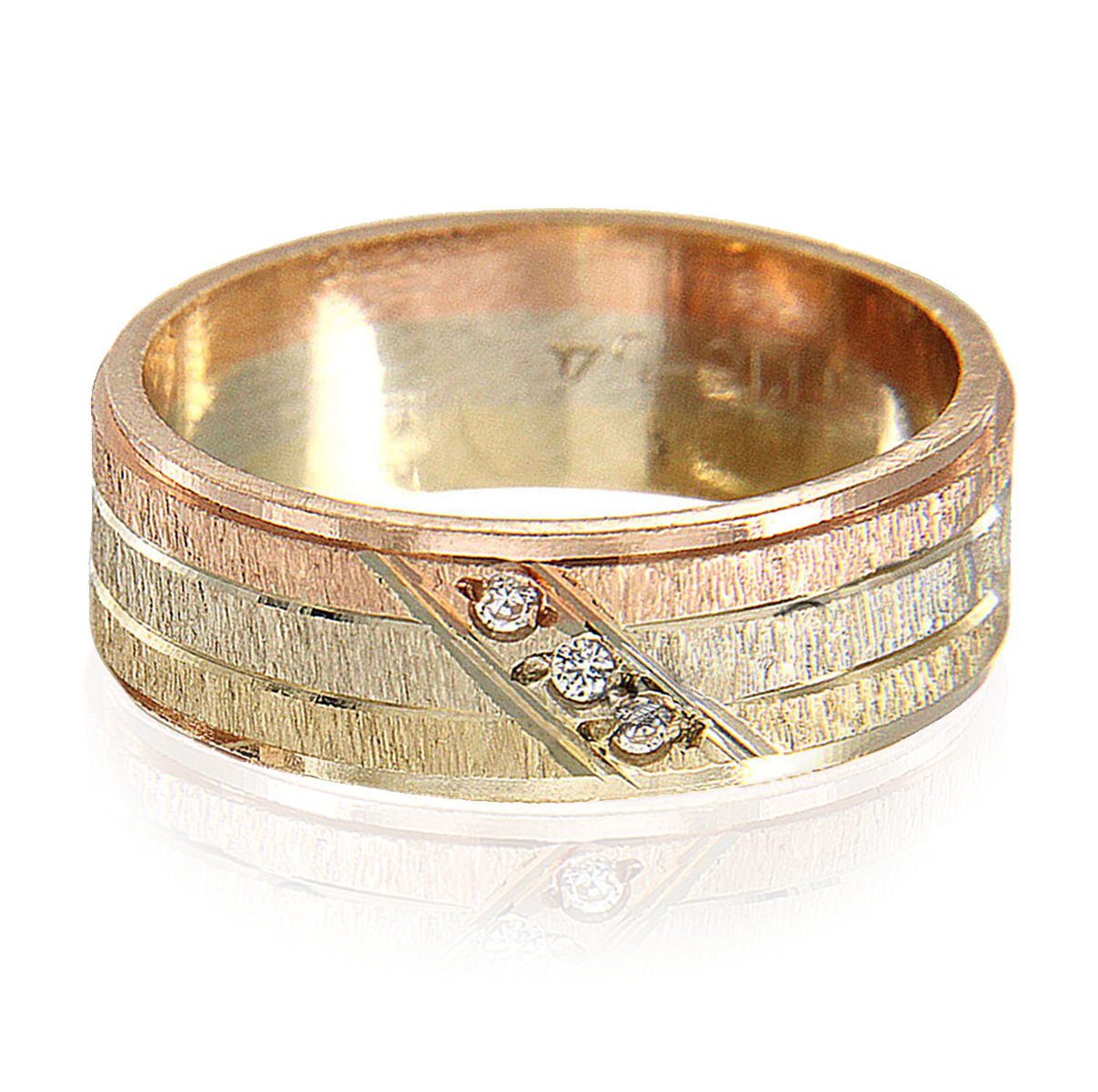 Argolla De Tres Oros Con 3 Circonias Diagonales - Anillos De Matrimonio Tres Oros (1304x1200), Png Download