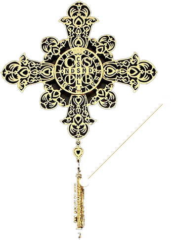 Imagem Da Cruz Relicário De São Bento Folheada A Ouro - Cruz De Sao Bento (346x484), Png Download