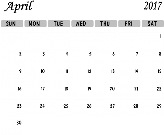 2 Calendar Templates April 2017~0 ] - Number (600x473), Png Download
