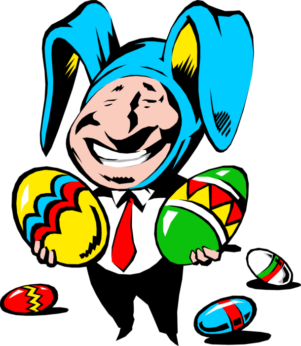 Vector Illustration Of Business Easter Bunny With Colorful - Clip Art (610x700), Png Download