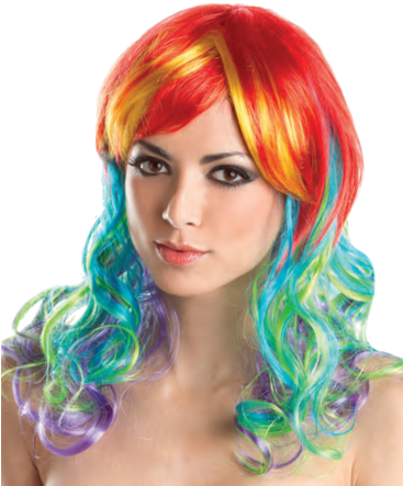 Colourful Curly Rainbow Wig - Colorful Curly Rainbow Wig Costume Accessory (366x580), Png Download
