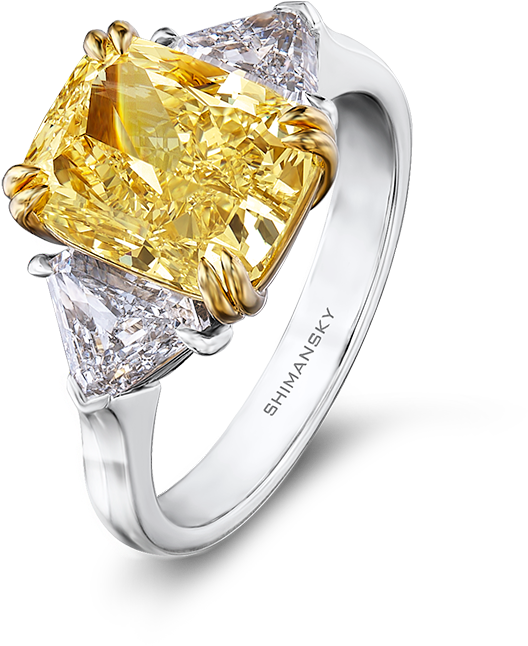 25 Fancy Yellow Diamond Ring With Trilliant Cut - Radiant Cut Fancy Yellow Diamond Ring (800x800), Png Download