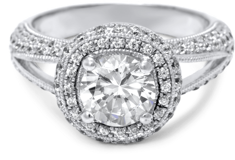 Bezel Halo Engagement Ring - Sapphire Ring In 14k White Gold (500x500), Png Download