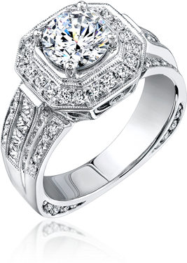 Simon G - Halo Thick Engagement Rings (480x430), Png Download