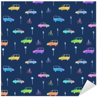 Seamless Pattern With Car, Bike And Traffic Light - Watercolor Painting (400x400), Png Download