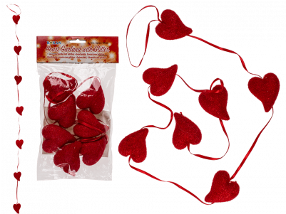 Red Plastic Garland Heart With Glitter, L - Heart (400x400), Png Download