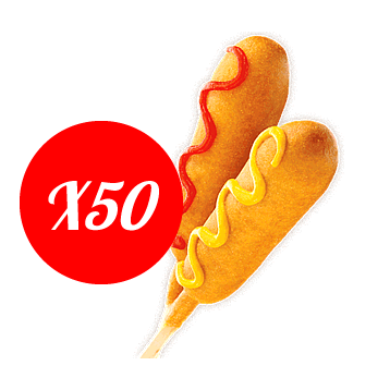Corn Dog Servings X50 - Hot Dog On A Stick Png (358x358), Png Download
