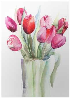 Beautiful Tulips Flowers, Watercolor Painting Poster - Hacer Una Carta Para Mamá (400x400), Png Download