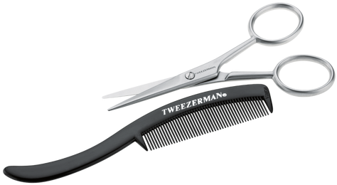 Tweezerman Moustache Scissors & Comb - Comb With Scissors Png (500x286), Png Download
